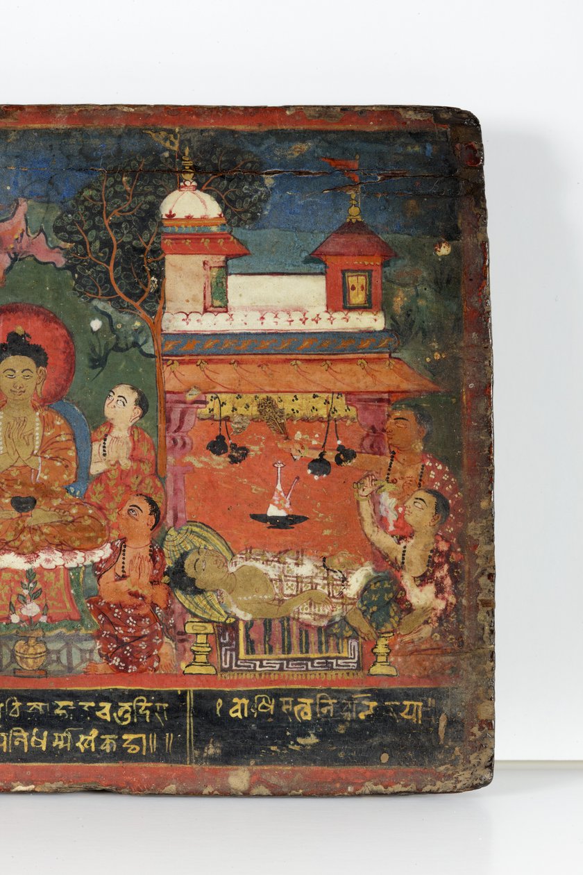 बौद्ध पांडुलिपि कवर (लकड़ी पर अपारदर्शी डब्ल्यूसी) से विस्तार द्वारा नेपाली स्कूल