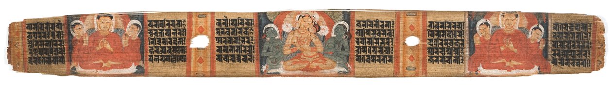 फेलियो 2r देवी प्रजनापरमिता, अस्तासहस्रिका प्रजनापरमिता (ताड़ के पत्ते और लकड़ी पर स्याही और रंग) से (विस्तार के लिए 430761 देखें) द्वारा नेपाली स्कूल