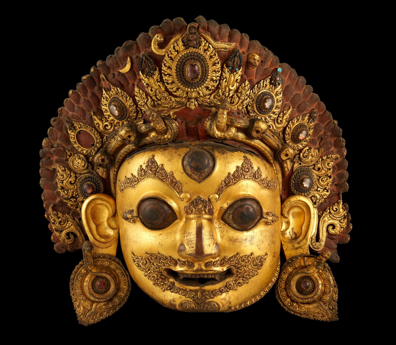 भैरव के प्रमुख, c.16 वीं शताब्दी (चित्रित गिल्ट कॉपर और रॉक सिस्टल) द्वारा नेपाली स्कूल