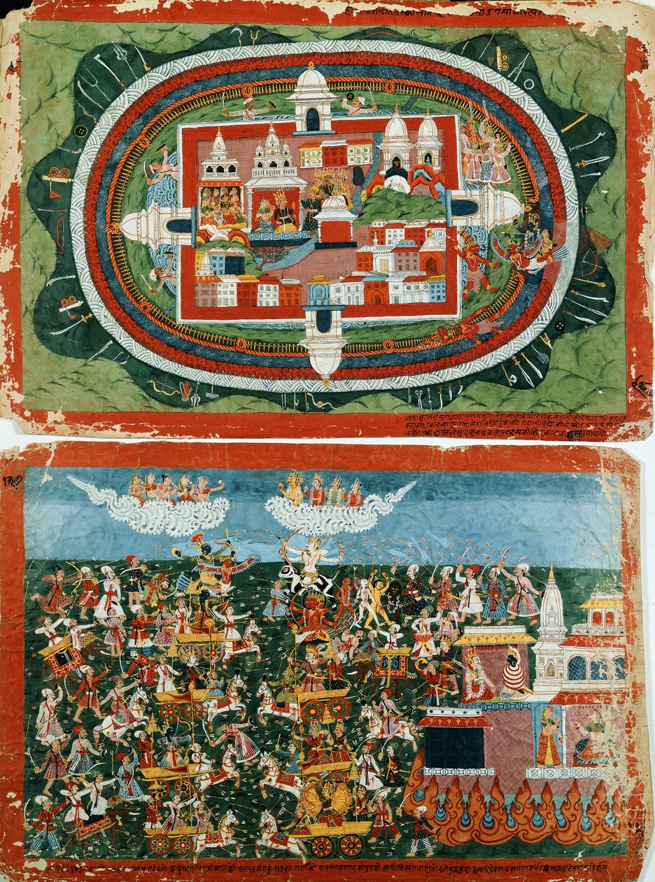 कृष्णा ने प्राग-जोशिता के अभेद्य महल पर हमला करते हुए, अदिति के कान के छल्ले को पुनर्प्राप्त करने के लिए, सी। 1775 द्वारा नेपाली स्कूल