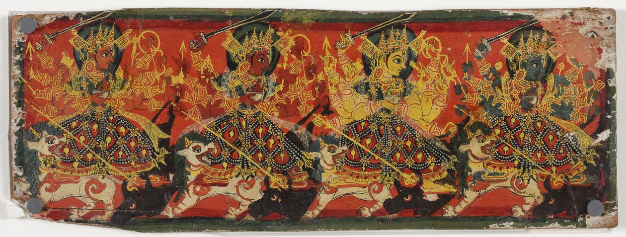 पांडुलिपि की एक जोड़ी में देवी को आठ माताओं के रूप में दर्शाया गया है (लकड़ी पर wc) द्वारा नेपाली स्कूल