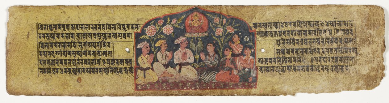 मंजुश्री की पूजा, 1659 (कागज पर अपारदर्शी wc और स्याही) द्वारा नेपाली स्कूल