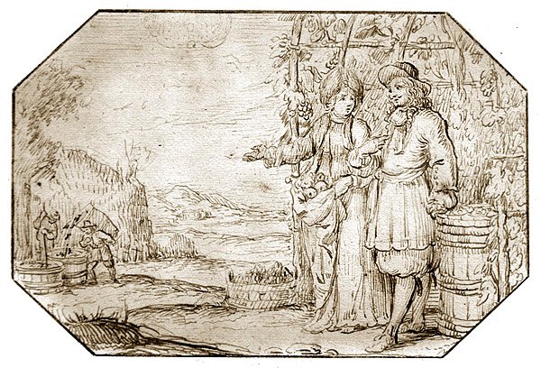 द फोर सीजन्स: ऑटम - हार्वेस्ट, c.1675 (कागज पर कलम और सीपिया स्याही) द्वारा नीदरलैंड के स्कूल
