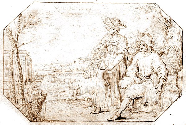 द फोर सीजन्स: समर - रीपिंग, c.1675 (कागज पर कलम और सीपिया स्याही) द्वारा नीदरलैंड के स्कूल