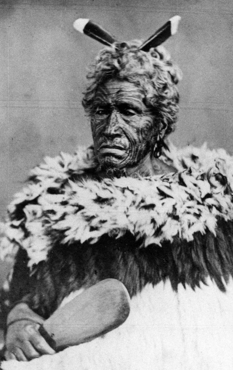 1880 से पहले एक माओरी व्यक्ति का चित्रण द्वारा न्यूजीलैंड फोटोग्राफर