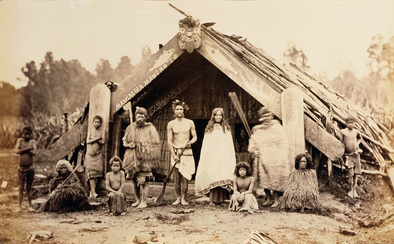 माओरी फैमिली, न्यूजीलैंड, c.1880s (एल्बम प्रिंट) द्वारा न्यू जैंडर फोटोग्राफर