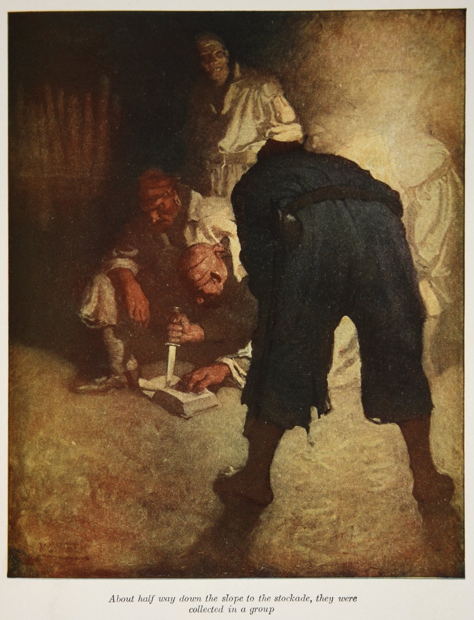 स्टॉकडे के लिए ढलान के लगभग आधे रास्ते में, उन्हें एक समूह में इकट्ठा किया गया, जो रॉबर्ट लुई स्टीवेन्सन, पब के &39;ट्रेजर आइलैंड&39; का एक चित्रण था। चार्ल्स स्क्रिबनर संस द्वारा, 1911 द्वारा न्यूवेल कन्वर्स व्याथ