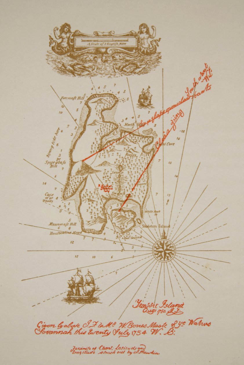 खजाना द्वीप का नक्शा, रॉबर्ट लुई स्टीवेन्सन, पब द्वारा &39;ट्रेजर आइलैंड&39; का एक चित्रण। चार्ल्स स्क्रिबनर संस द्वारा, 1911 द्वारा न्यूवेल कन्वर्स व्याथ