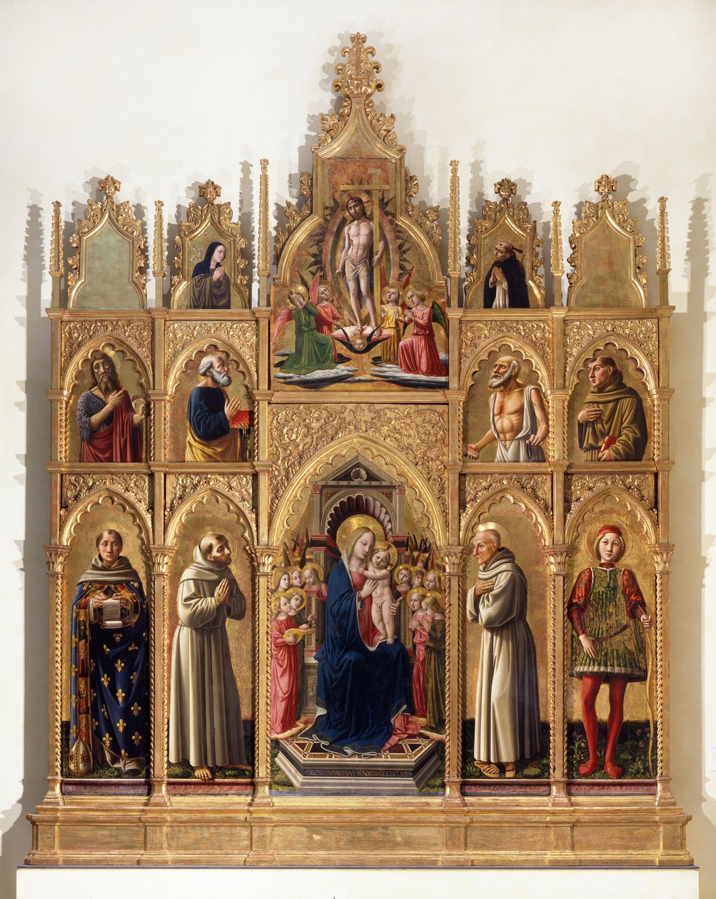मैडोना बाल, एन्जिल्स और संन्यासी (Cagli Polyptych) के साथ उत्साहित द्वारा निकोलो डि लिबरटोर