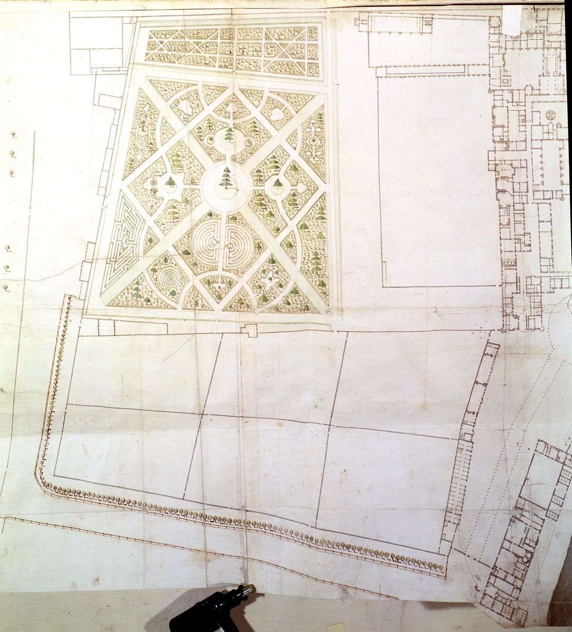विल्डरनेस, हैम्पटन कोर्ट, c.1710-14 की साइट योजना और सर्वेक्षण (कागज पर पेन इंक और डब्ल्यूसी द्वारा निकोलस हक्समूर