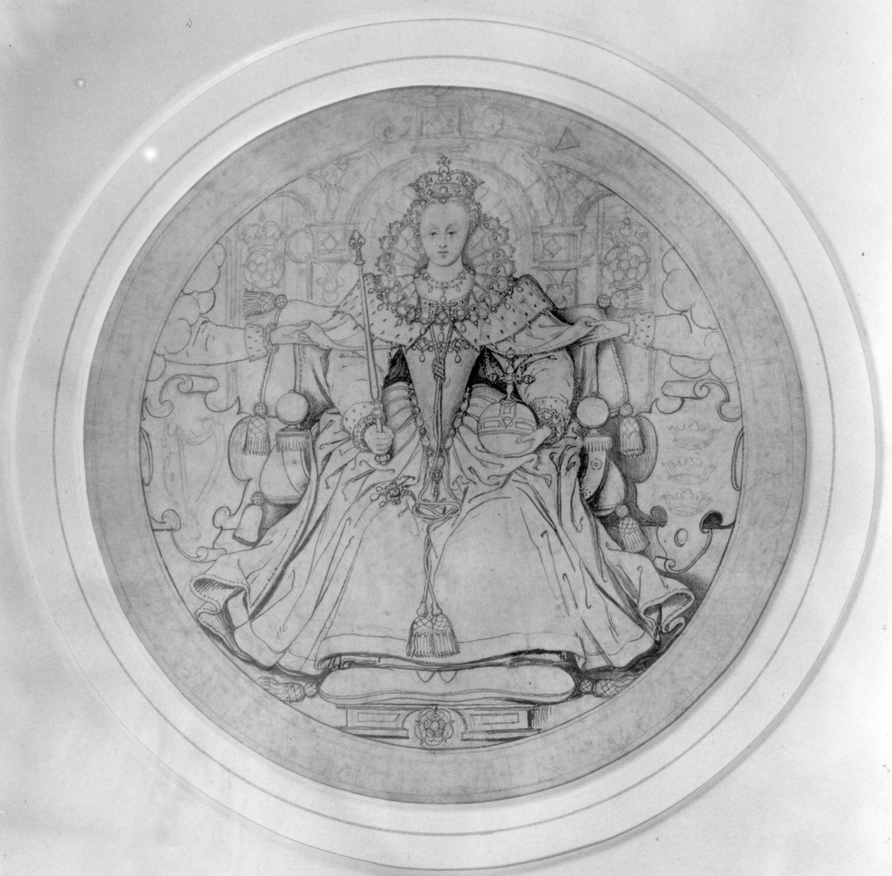 क्वीन एलिजाबेथ I की ग्रेट सील ऑफ़ आयरलैंड, c.1584 (पेन, इंकलाब पर ग्रेफाइट) द्वारा निकोलस हिलियार्ड