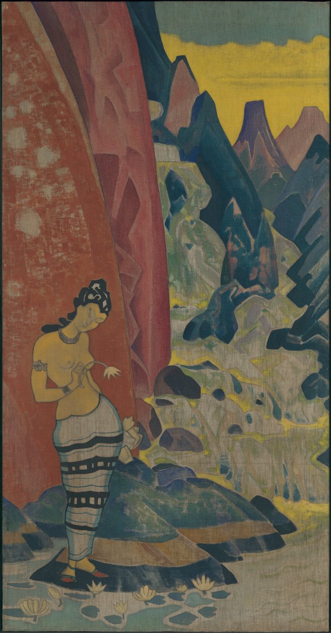 जलप्रपात का गीत, सजावटी पैनल, "ड्रीम्स ऑफ विजडम" श्रृंखला, 1920 द्वारा निकोलस रोएरिच