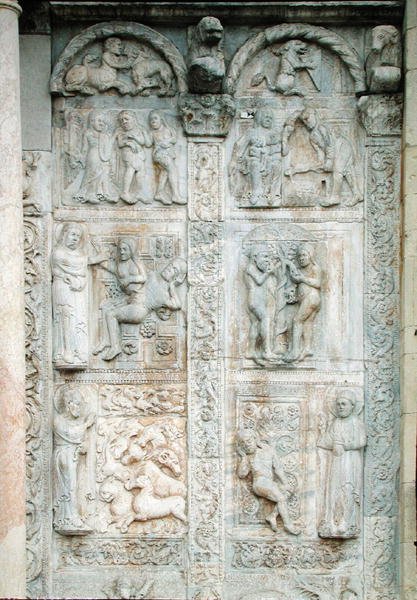 पश्चिमी पोर्च के दक्षिण की ओर से आदम और हव्वा की कहानी, c.1120-38 (संगमरमर) द्वारा निकोलस निकोलस