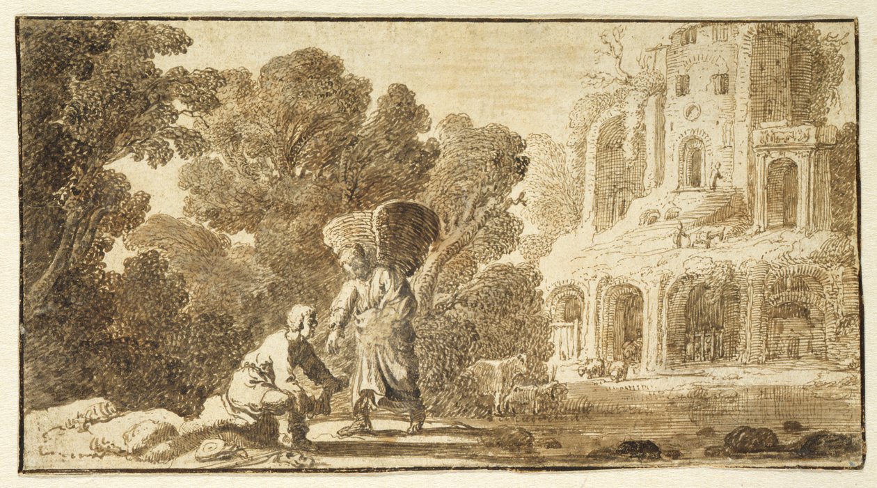 टोबियास एंड एंजल, c.1625 (कागज पर कलम और स्याही) द्वारा निकोलास कॉर्नेलिसज c.1592 1655 मोएर्ट