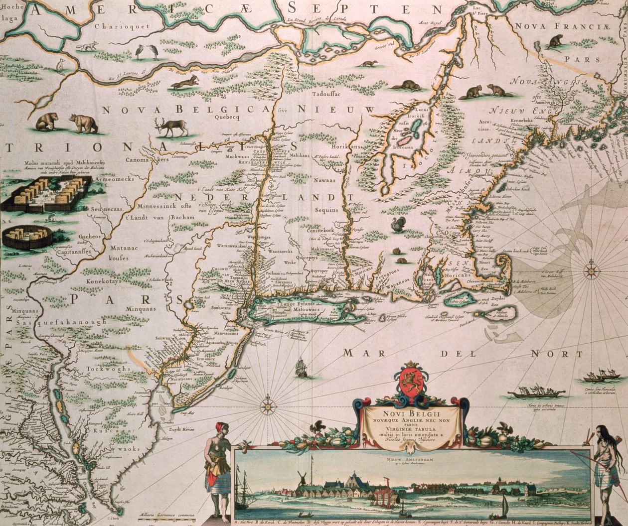 न्यू बेल्जियम, &39;एटलस कॉन्ट्रैक्टस&39; c.1671 से प्लेट द्वारा निकोलास जांस्ज विचर