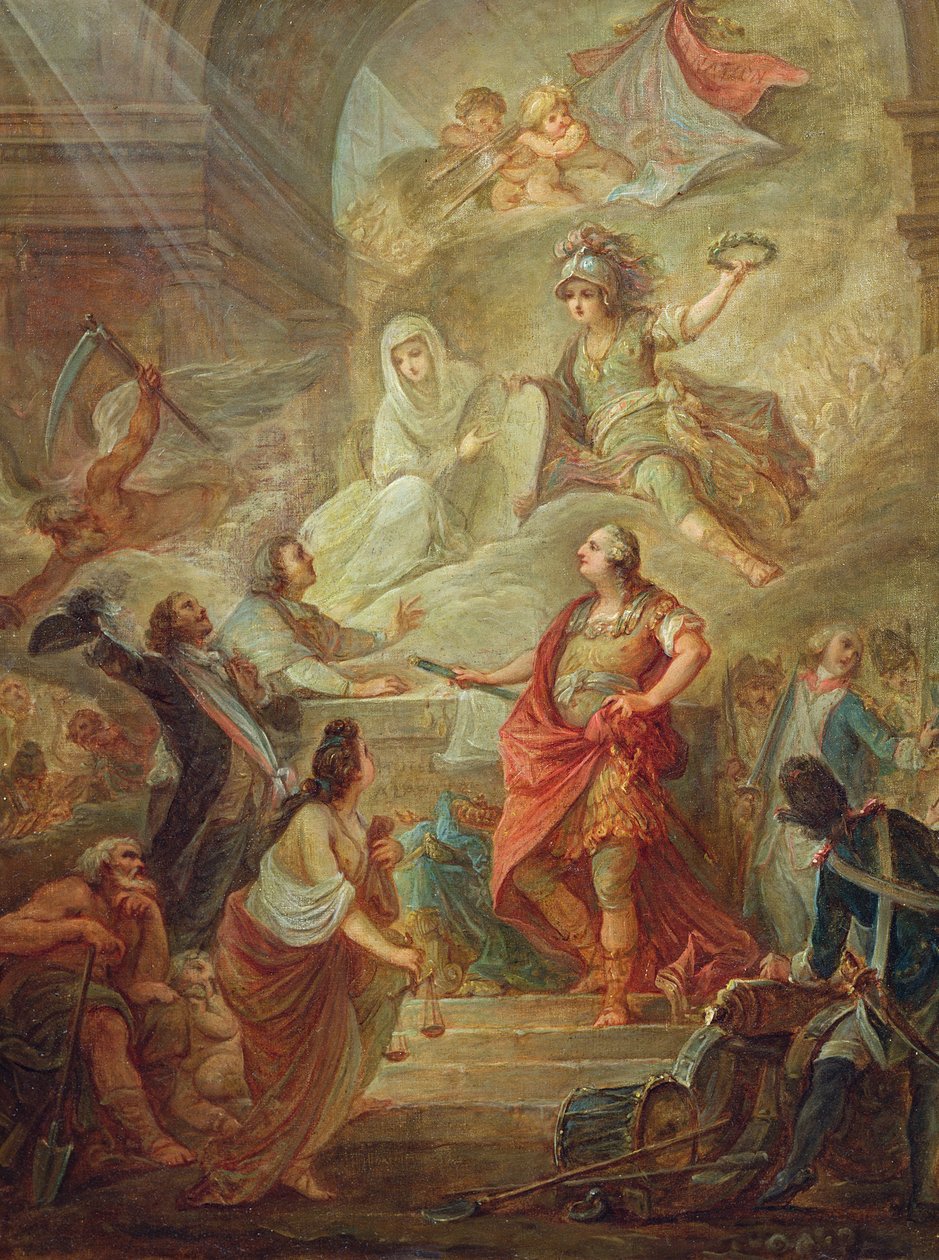लुई XVI (1754-93) मातृभूमि की वेदी पर संविधान के प्रति निष्ठा की शपथ लेते हैं द्वारा निकोलस गाइ ब्रेनट