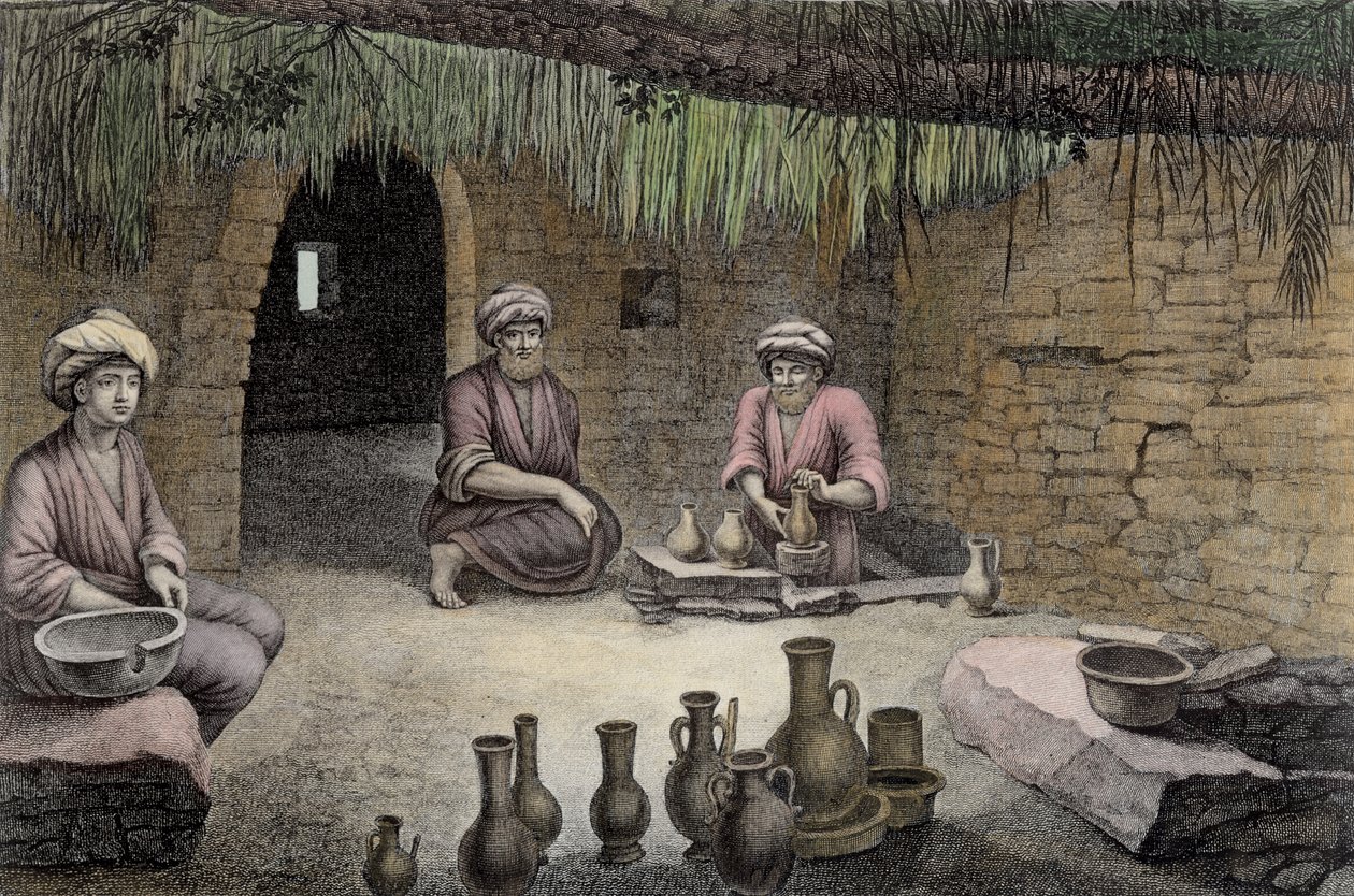 वॉल्यूम पॉर्ट्स वर्कशॉप का इंटीरियर, वॉल्यूम II आर्ट्स और ट्रेड्स ऑफ &39;मिस्र का विवरण&39; से, जिसे सीएफ लेटलियर, पब द्वारा उकेरा गया था। नेपोलियन के आदेश के तहत, 1822 (बाद में उपनिवेश) द्वारा निकोलस जैक्स कॉन्टे