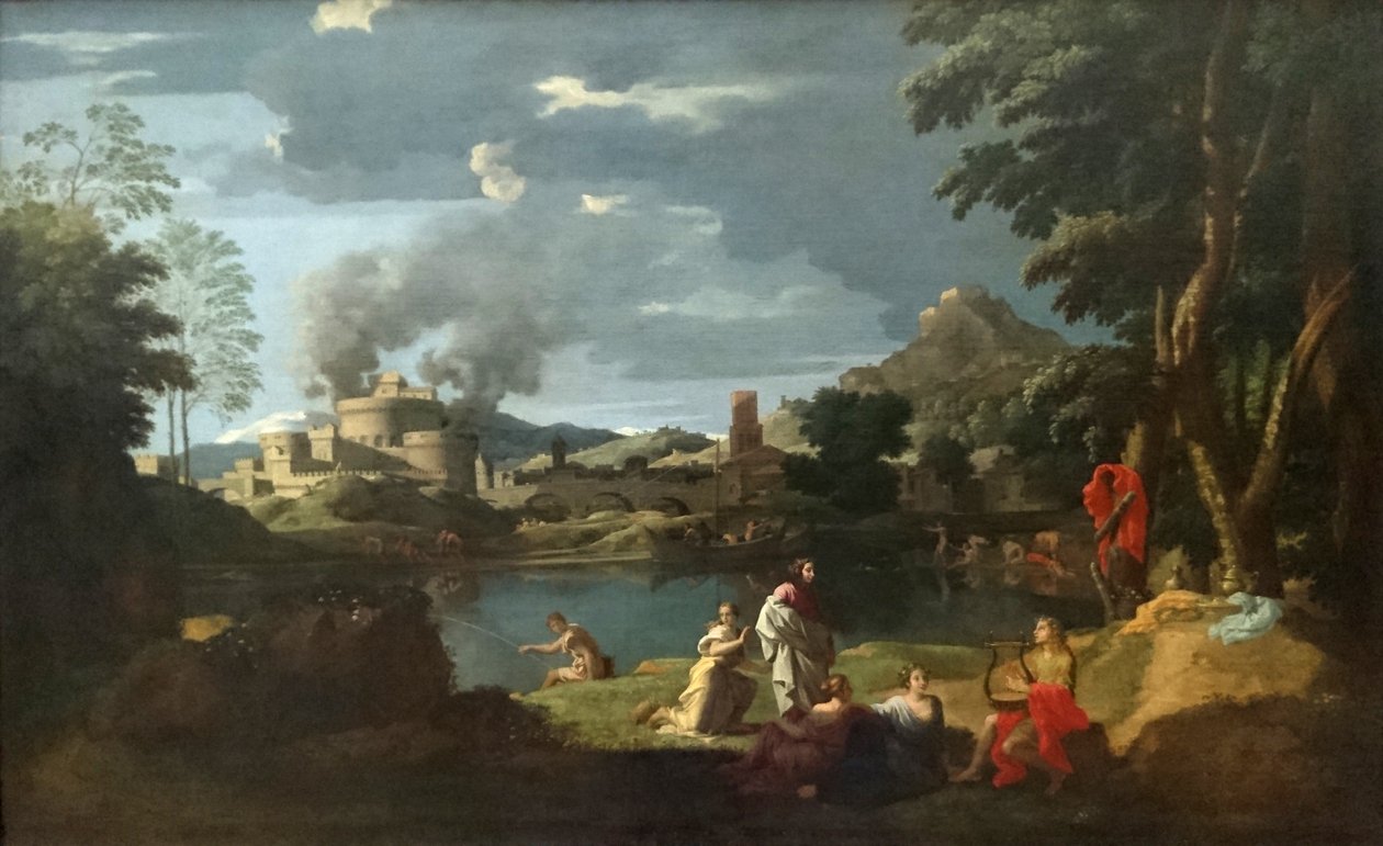 Orpheus और Eurydice के साथ लैंडस्केप द्वारा निकोलस पौसिन