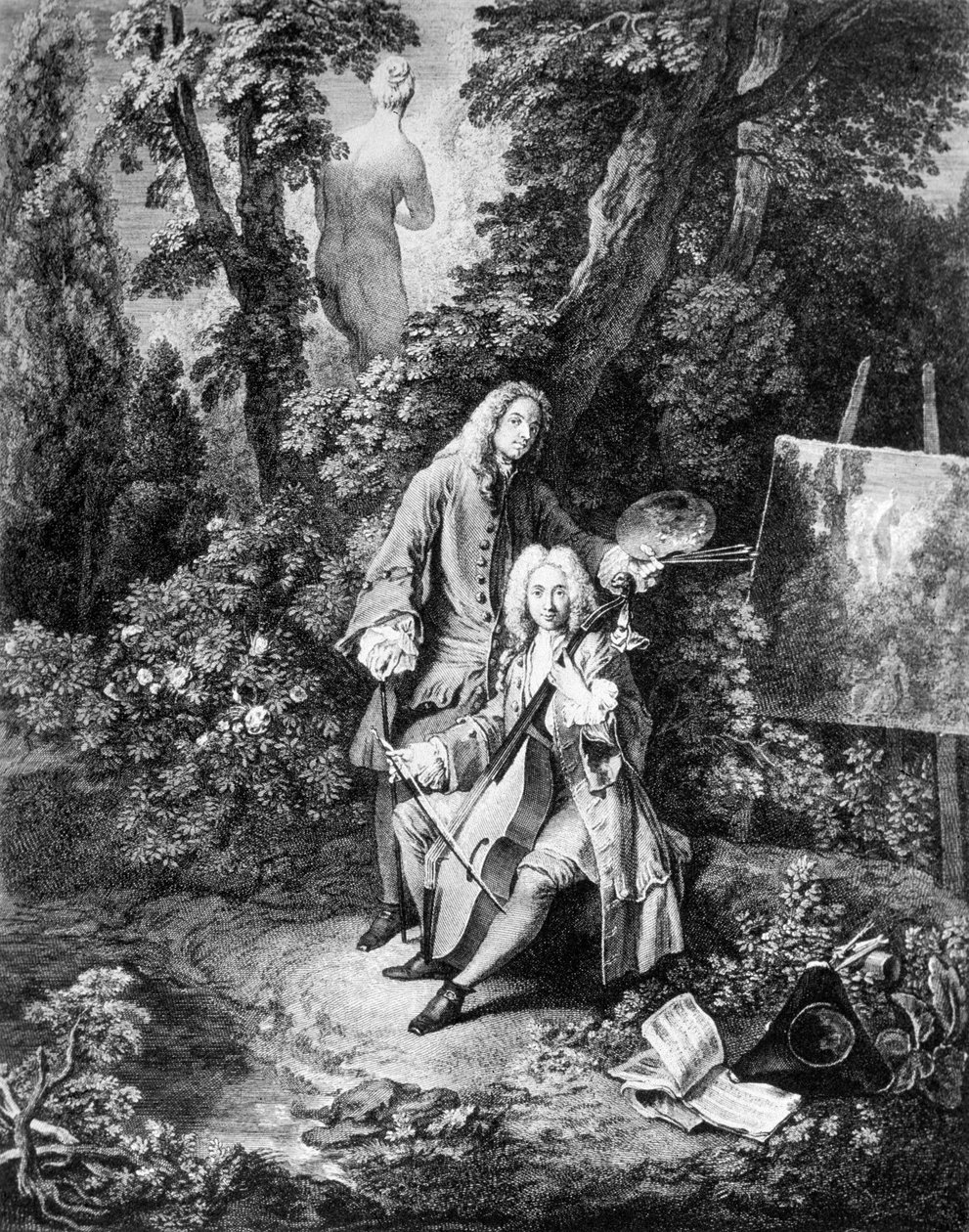 चित्रकार जीन एंटोनी वट्टू (1684-1721) और उनके दोस्त जीन डी जुलिएन (1686-1766), निकोलस हेनरी टार्डियू द्वारा उत्कीर्ण द्वारा निकोलस हेनरी टार्डियू