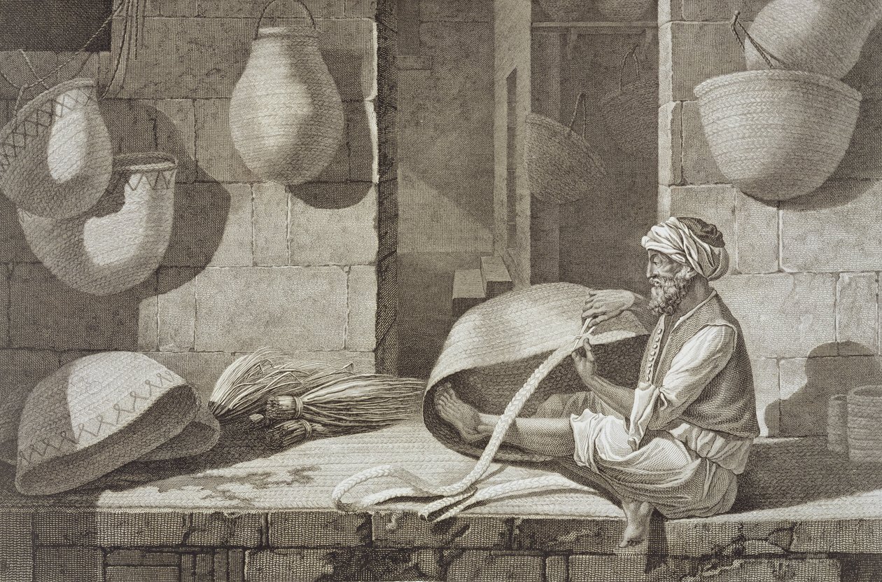 श्रोएडर, पब द्वारा उकेरी गई 'डिस्क्रिप्शन ऑफ मिस्र' के खंड II कला और व्यापार से टोकरी निर्माता। नेपोलियन के आदेश के तहत द्वारा निकोलस जैक्स (बाद) कॉन्टे