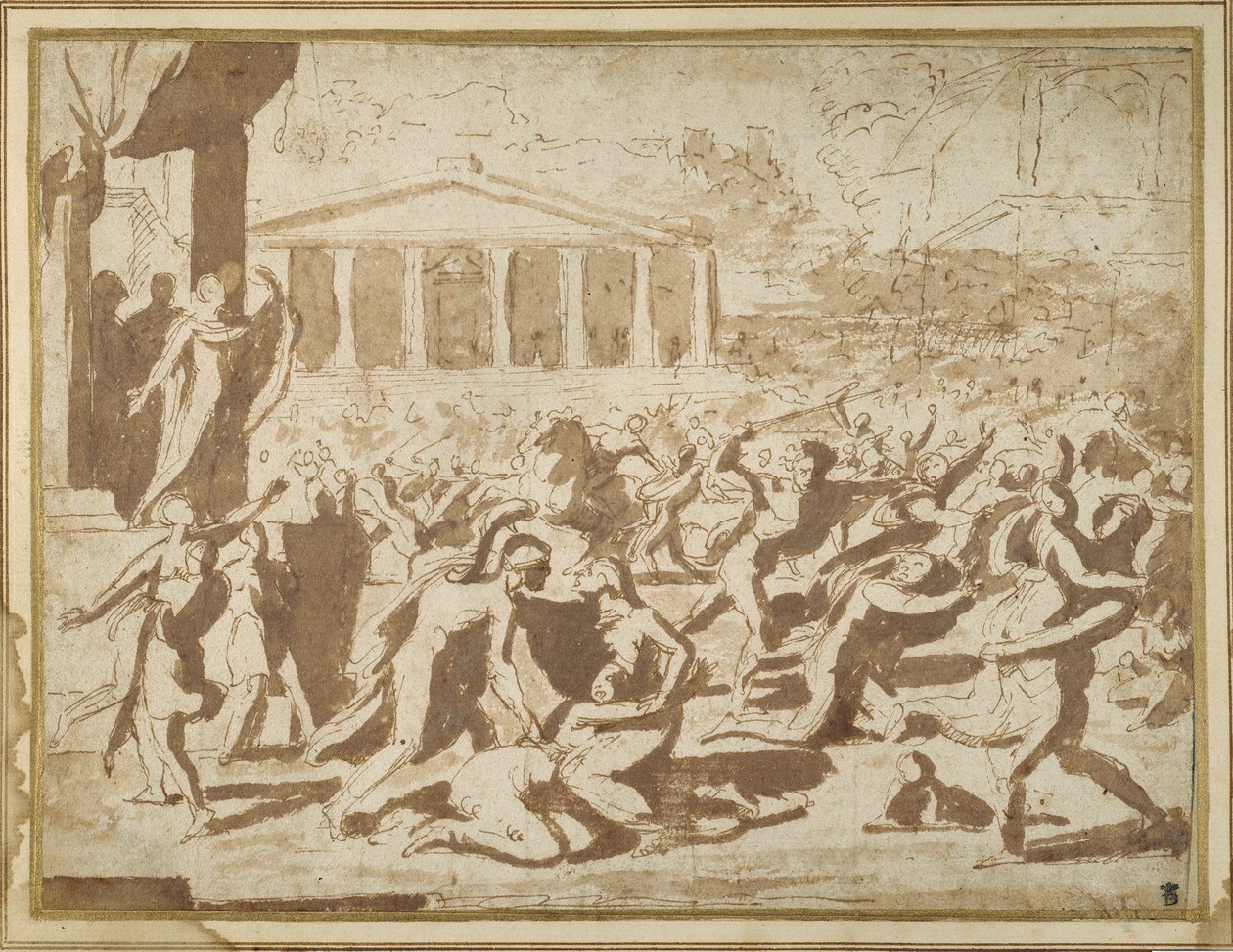 सबाइन महिलाओं के अपहरण के लिए अध्ययन, c.1633 (कागज पर स्याही और धोना) द्वारा निकोलस पौसिन