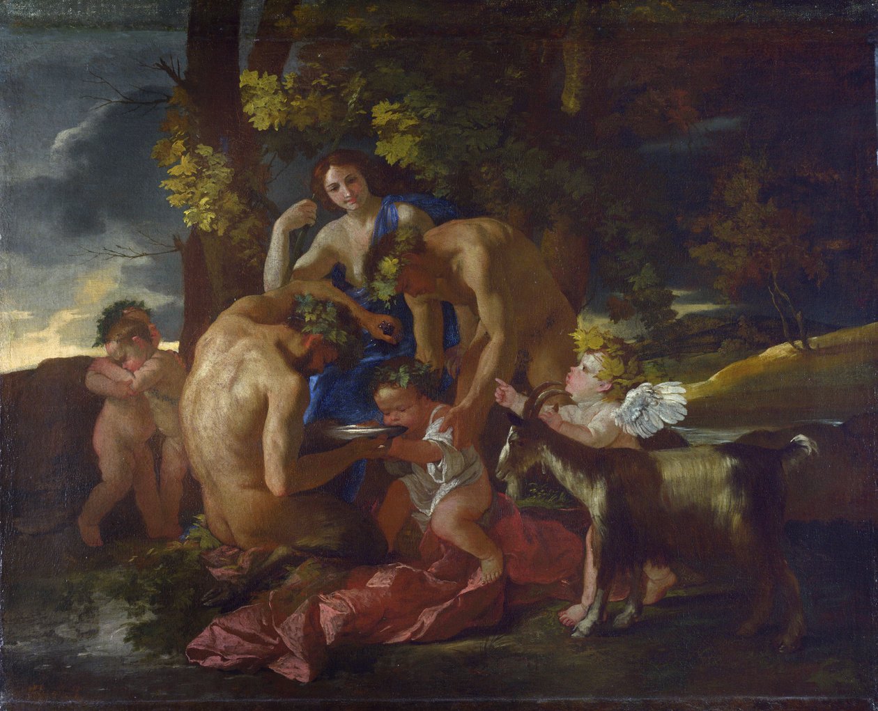 Bacchus का पोषण, c.1628-29 द्वारा निकोलस पौसिन