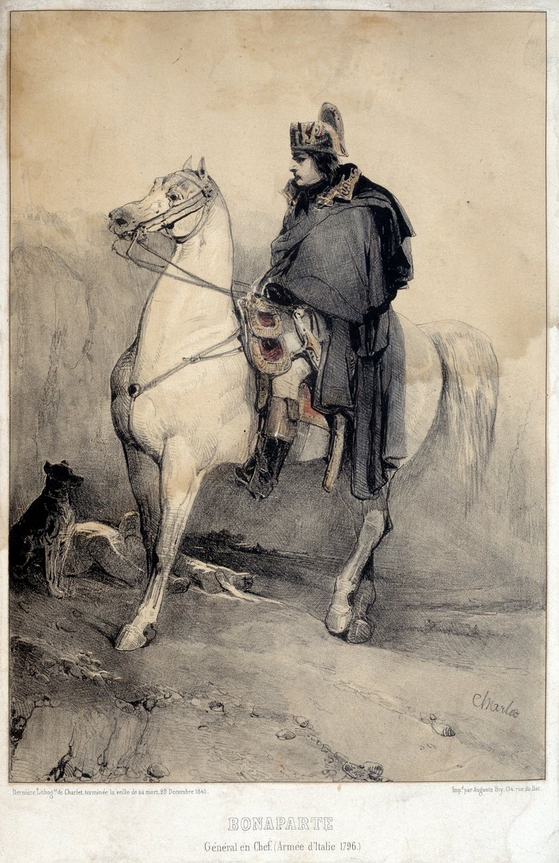 नेपोलियन I बोनापार्ट का घुड़सवारी चित्र (1769-1821) इटली की सेना के प्रमुख जनरल द्वारा अलेक्जेंड्रे गेब्रियल (बाद में) डीकैंप्स