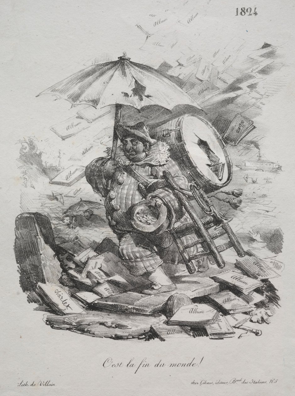 लिथोग्राफिक रेखाचित्र: यह दुनिया का अंत है! अग्रकुंभ, 1824। द्वारा अलेक्जेंड्रे गेब्रियल (बाद में) डीकैंप्स
