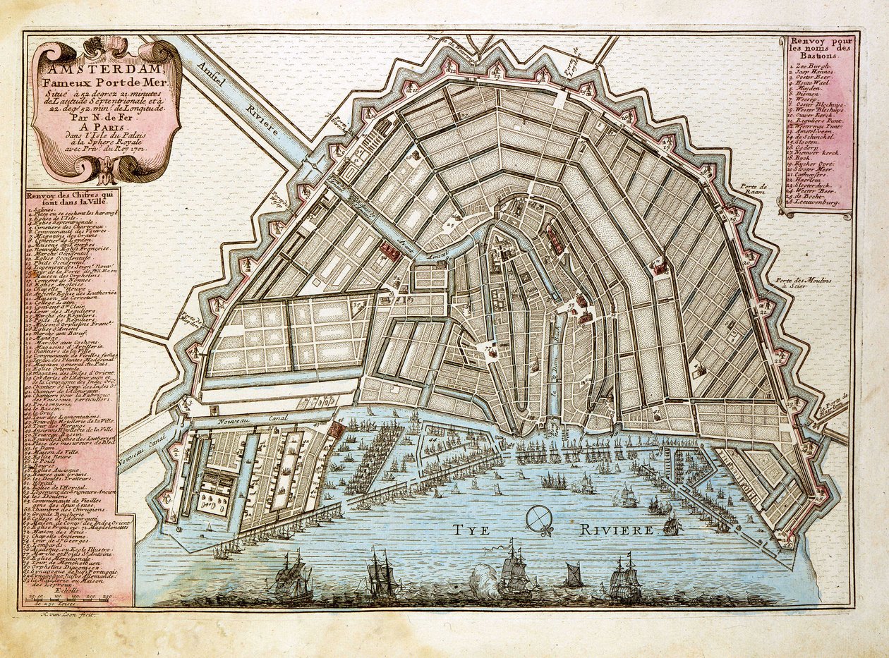 एम्स्टर्डम का नक्शा। एटलस डी फेर (1646-1720), पेरिस 1700 द्वारा एटलस। द्वारा निकोलस डे फेर