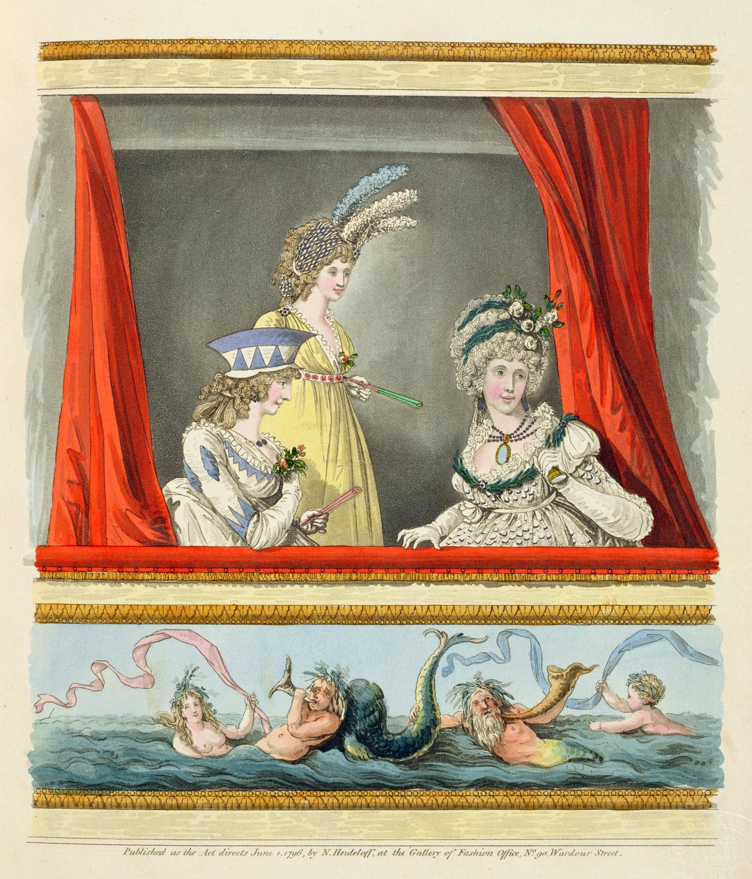 निकोलस हीडेलॉफ की `गैलरी ऑफ फैशन &39;खंड II से ओपेरा कपड़े, जून 1796 (प्रिंट) द्वारा निकोलस वॉन हीडेलोफ़