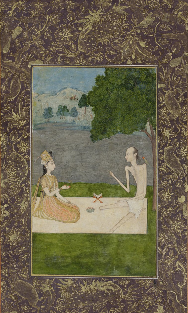 लैला और मजनून एक पेड़ के नीचे, c.1730 (कागज पर अपारदर्शी wc und सोना) द्वारा निहाल चंद