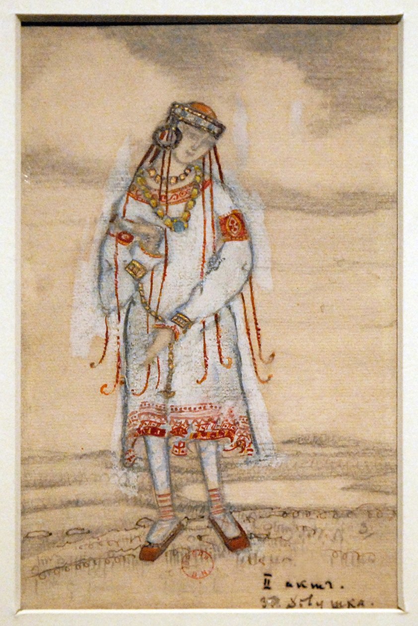आई। स्ट्राविंस्की, 1912 द्वारा बैले द रीट ऑफ़ स्प्रिंग ले सैक्रे डु प्रिंटेम्प्स के लिए कॉस्ट्यूम डिज़ाइन द्वारा निकोलाई कोन्स्टेंटिनोवाइट्स रोएरिच