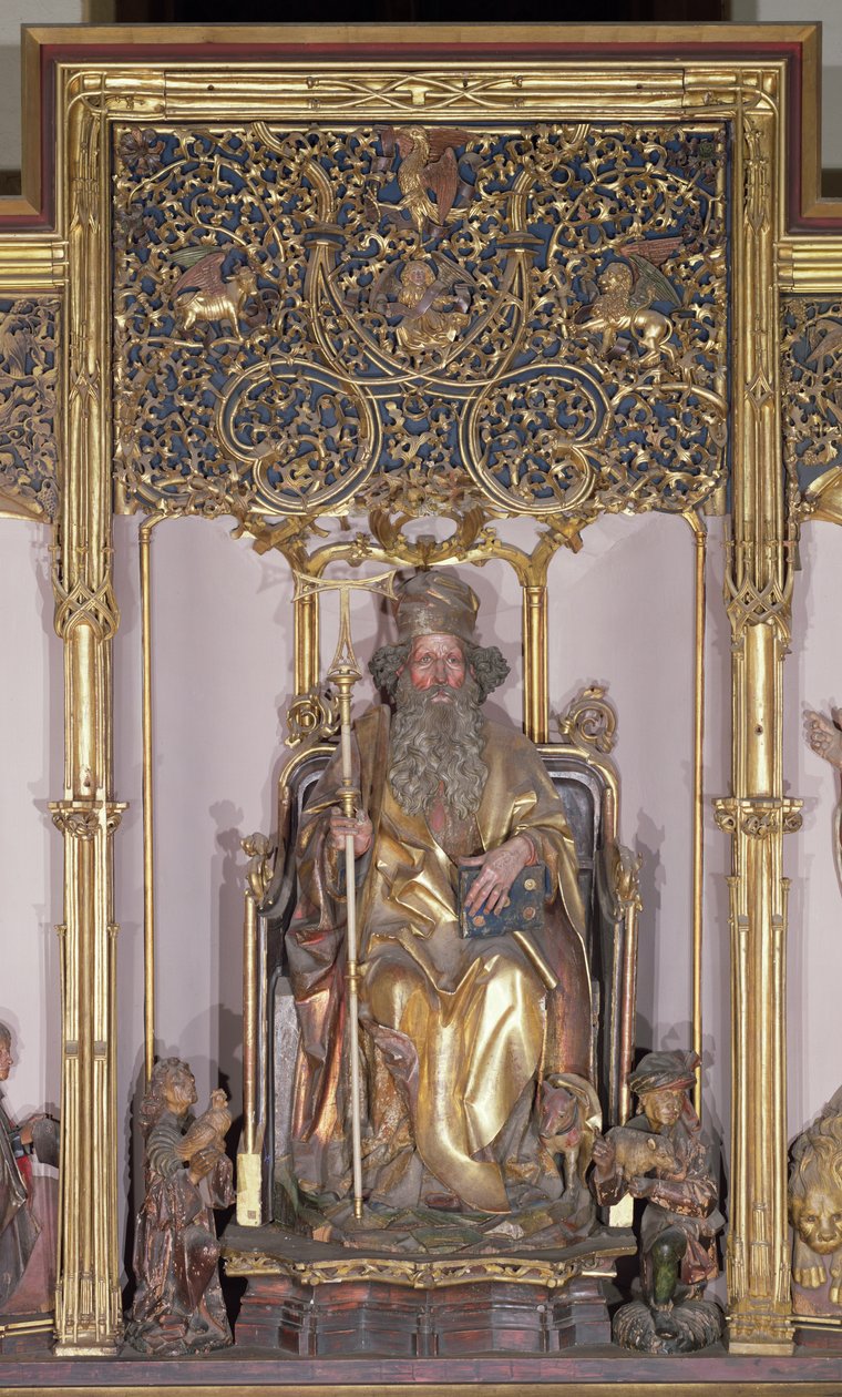 इसेनहिम अल्टारपीस, सेंट एंथोनी द हर्मिट, c.1490 (लकड़ी पर सोने का रंग) द्वारा निकोलस हेगनौएर