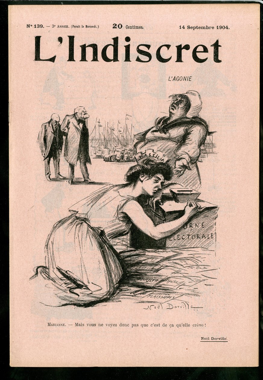 "L'Indiscret" का कवर, B & W . में व्यंग्य द्वारा नोएल डोरविल
