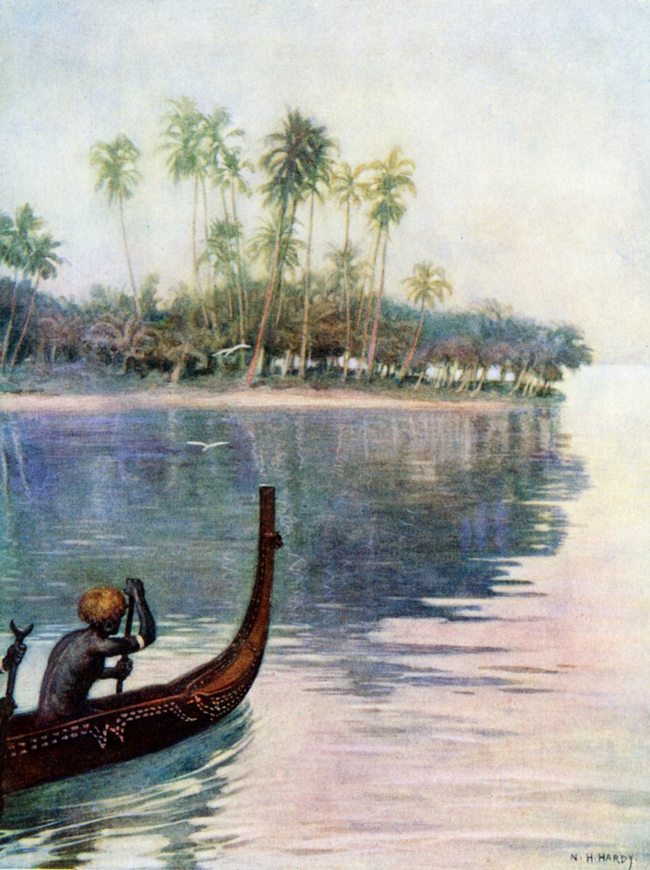 सैन क्रिस्टोबाल, 1908 के द्वीप पर &39;पैडलिंग धीरे से अभी भी पानी पर द्वारा नॉर्मन हार्डी