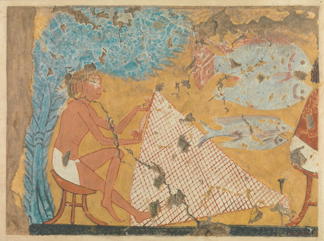 मैन मेकिंग ए नेट, मकबरे ऑफ इप्यु, c.1295–1213 ई.पू. (टेम्पर ऑन पेपर) द्वारा नॉर्मन डे गारिस डेविस