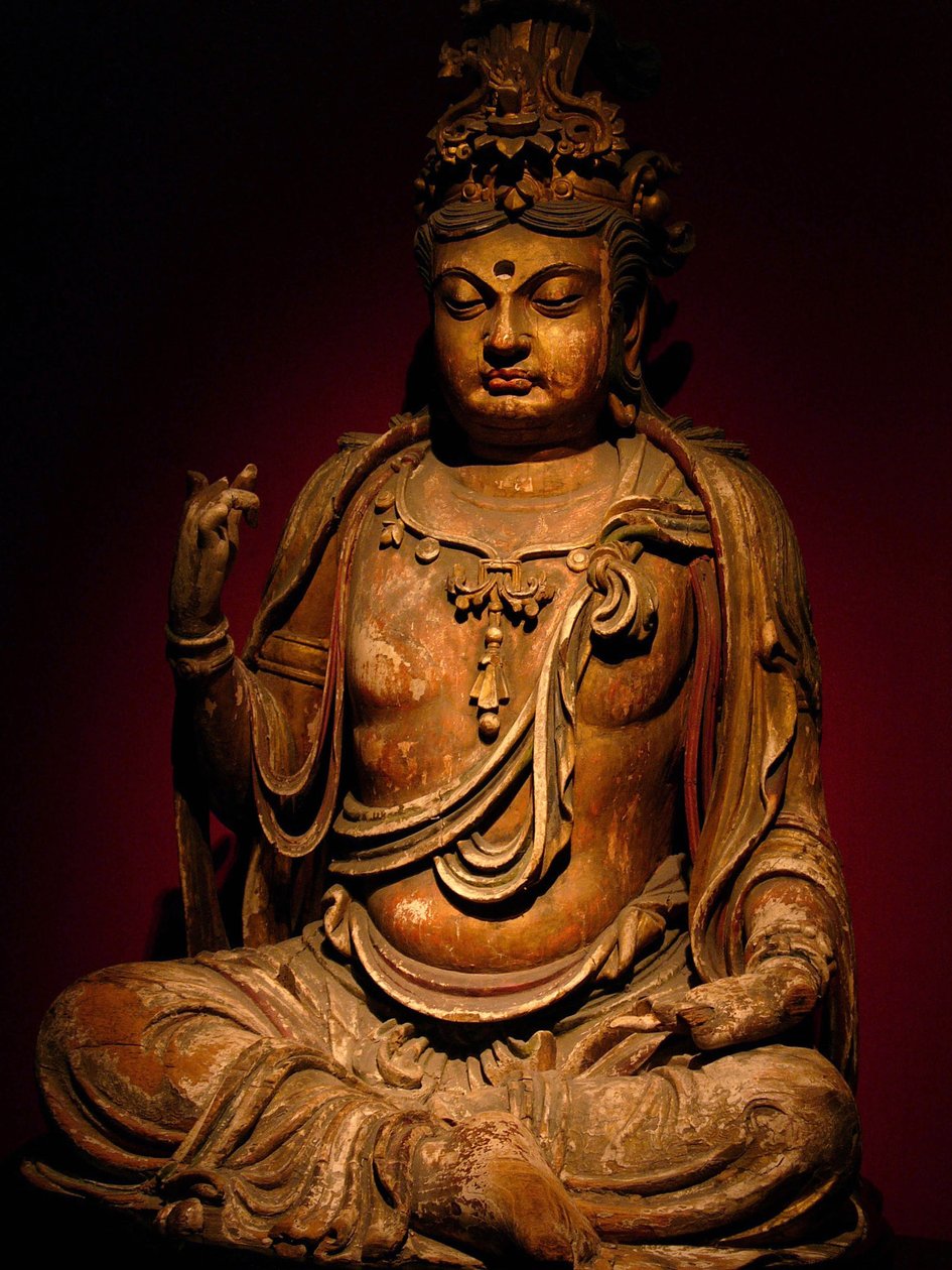 बोधिसत्व, सांग राजवंश (960-1279), शंघाई राष्ट्रीय संग्रहालय की चित्रित लकड़ी की मूर्ति। फोटोग्राफी, लियोनार्ड डी सेल्वा, चीन, २००६। द्वारा उत्तरी सांग राजवंश चीनी स्कूल