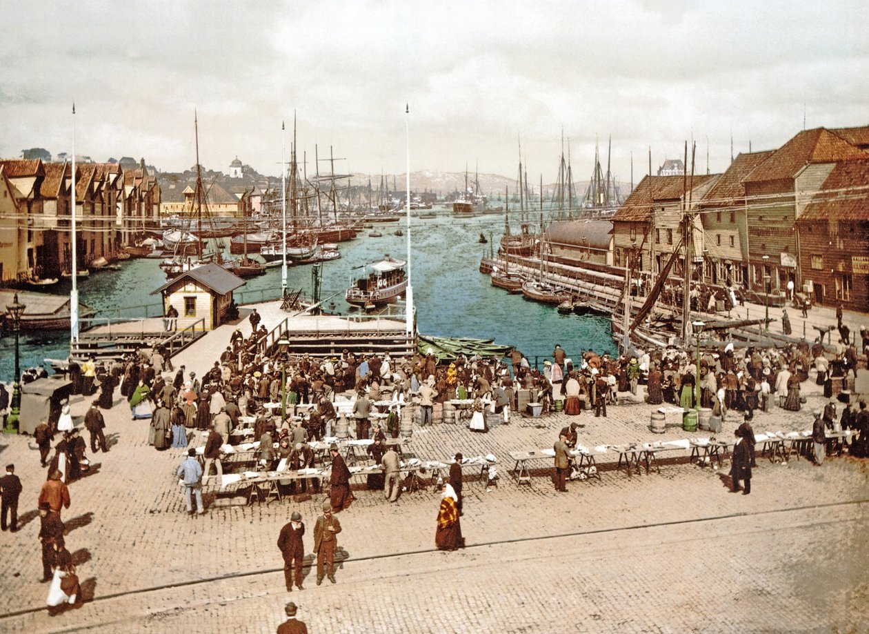 मछली बाजार, बर्गन, पब। c.1900 द्वारा नॉर्वेजियन फोटोग्राफर