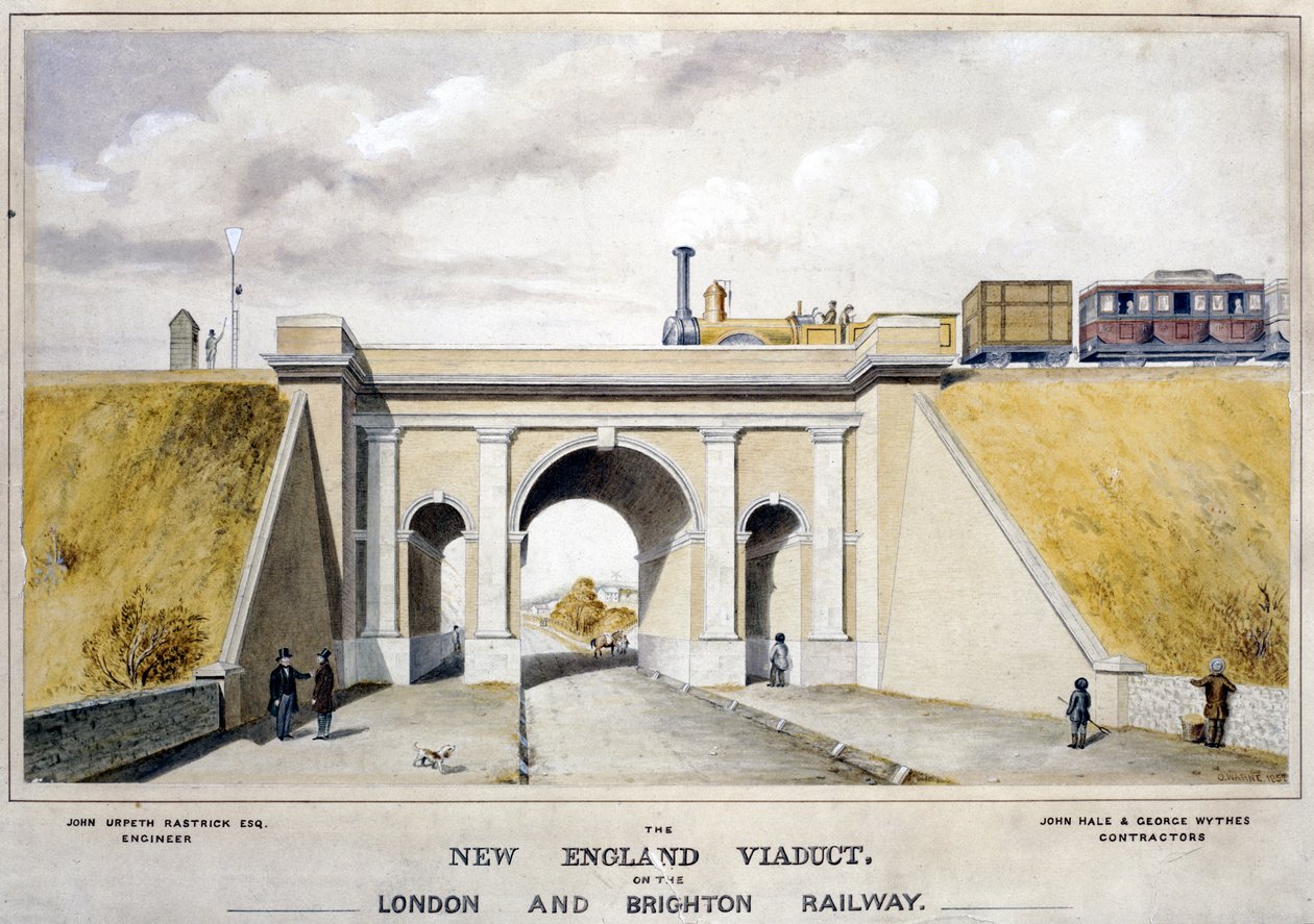 द न्यू इंग्लैंड वियाडक्ट ऑन द लंदन एंड ब्राइटन रेलवे, 1857 द्वारा ओ। वार्न