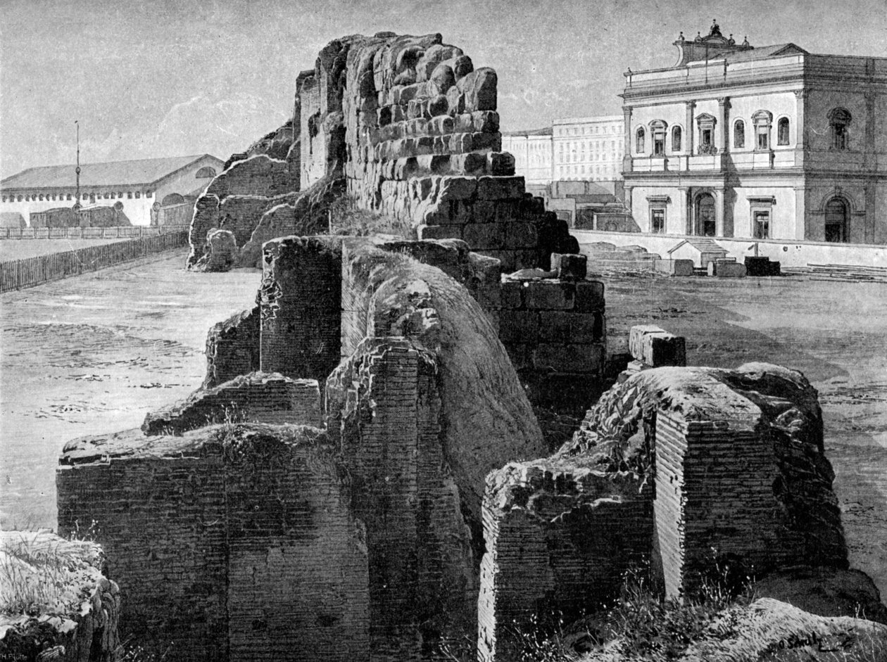 रेलवे स्टेशन के पास सर्वियन दीवार के अवशेष, रोम, 1902 द्वारा ओ शुल्ज़ो