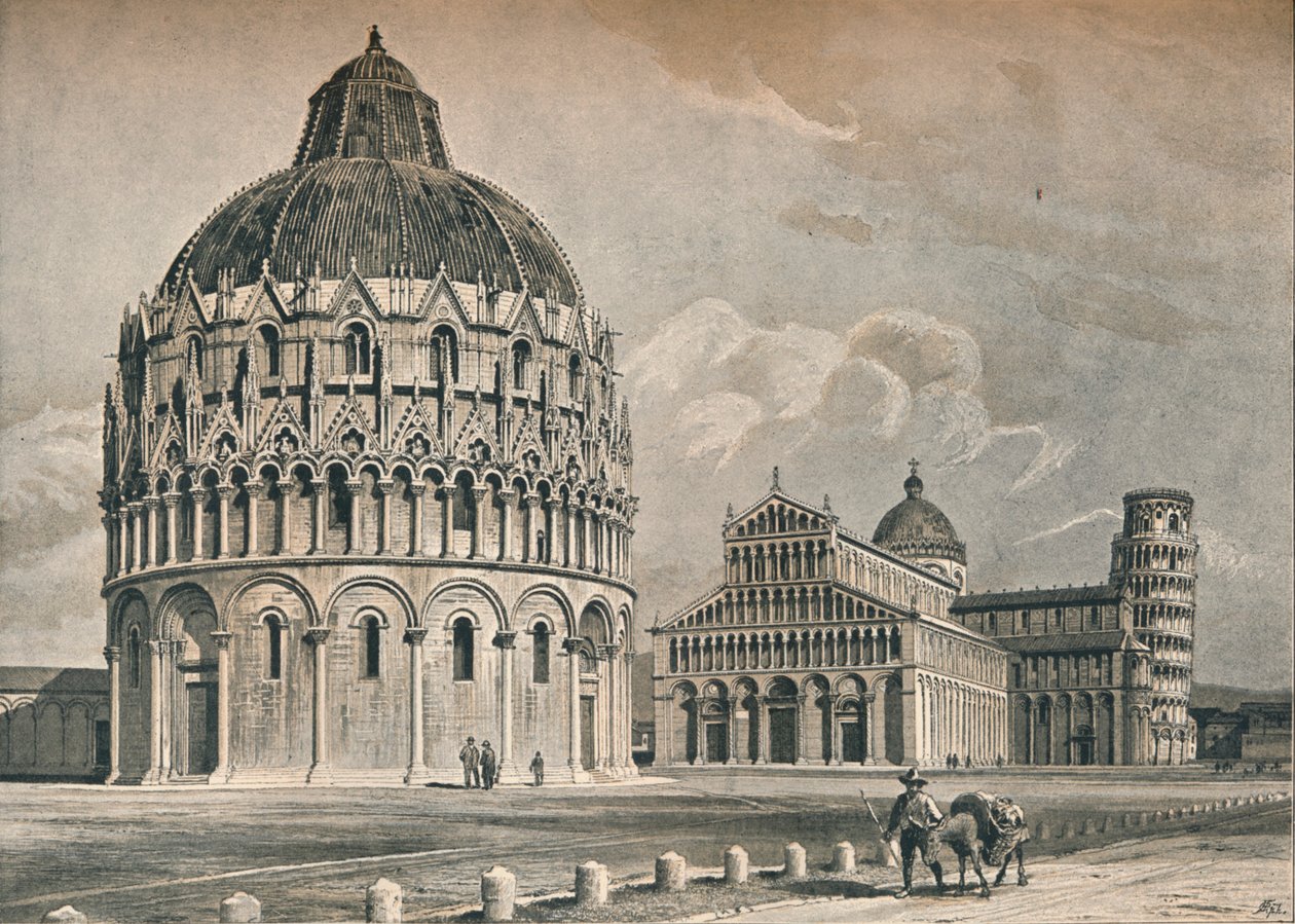 द बैप्टिस्ट्री, कैथेड्रल और पीसा की झुकी हुई मीनार, c1906, 1907 द्वारा ओ शुल्ज़ो