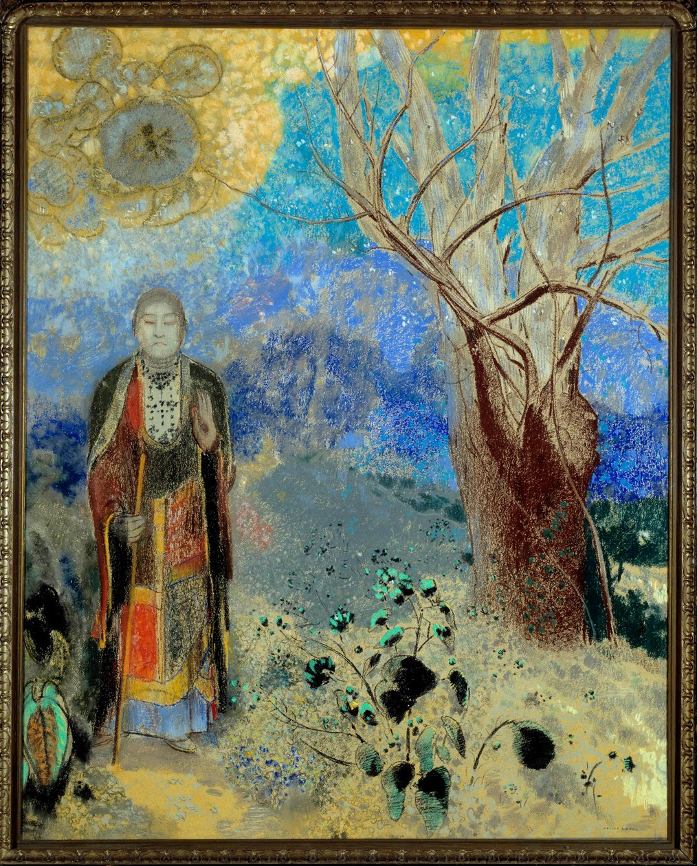 ओडिलॉन रेडॉन द्वारा पेस्टल बुद्धा (1840-1916) 1906-1907। रवि। 0.9x0.73 मीटर पेरिस, ऑर्से संग्रहालय द्वारा ओडिलोन रेडन