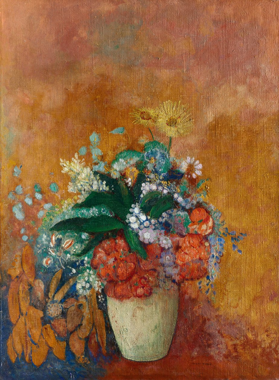 फूलों का फूलदान, c.1905 (कपड़े पर तेल) द्वारा ओडिलोन रेडन