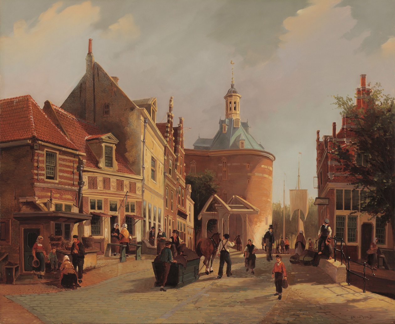 Enkhuizen के शहर में Drommedary के साथ Zuiderspui का एक दृश्य द्वारा ओपन रोमेस डे जोंग