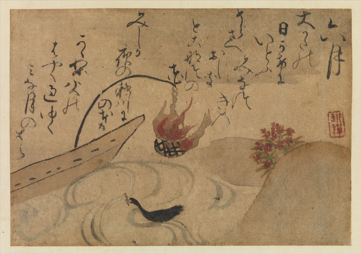 फुजिवारा से छठा महीना कोई तीकास पक्षी और बारह महीने का फूल, 1743। द्वारा ओगाटा केन्ज़