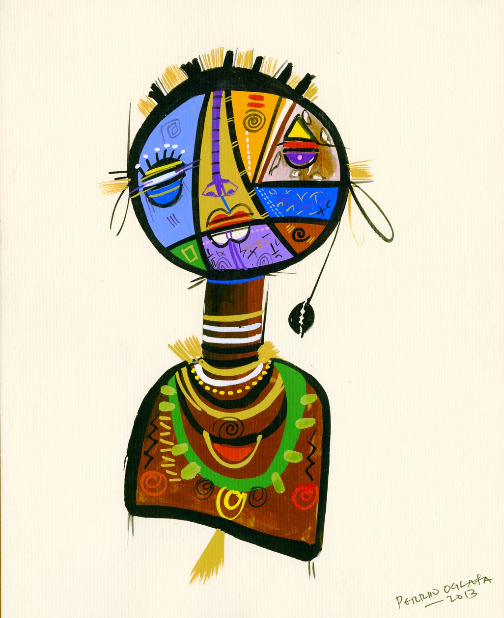 रंगों का अच्छा चेहरा, 2013 (कार्ड पर मिश्रित मीडिया) द्वारा ओगलाफ़ा एबिटरी पेरिन