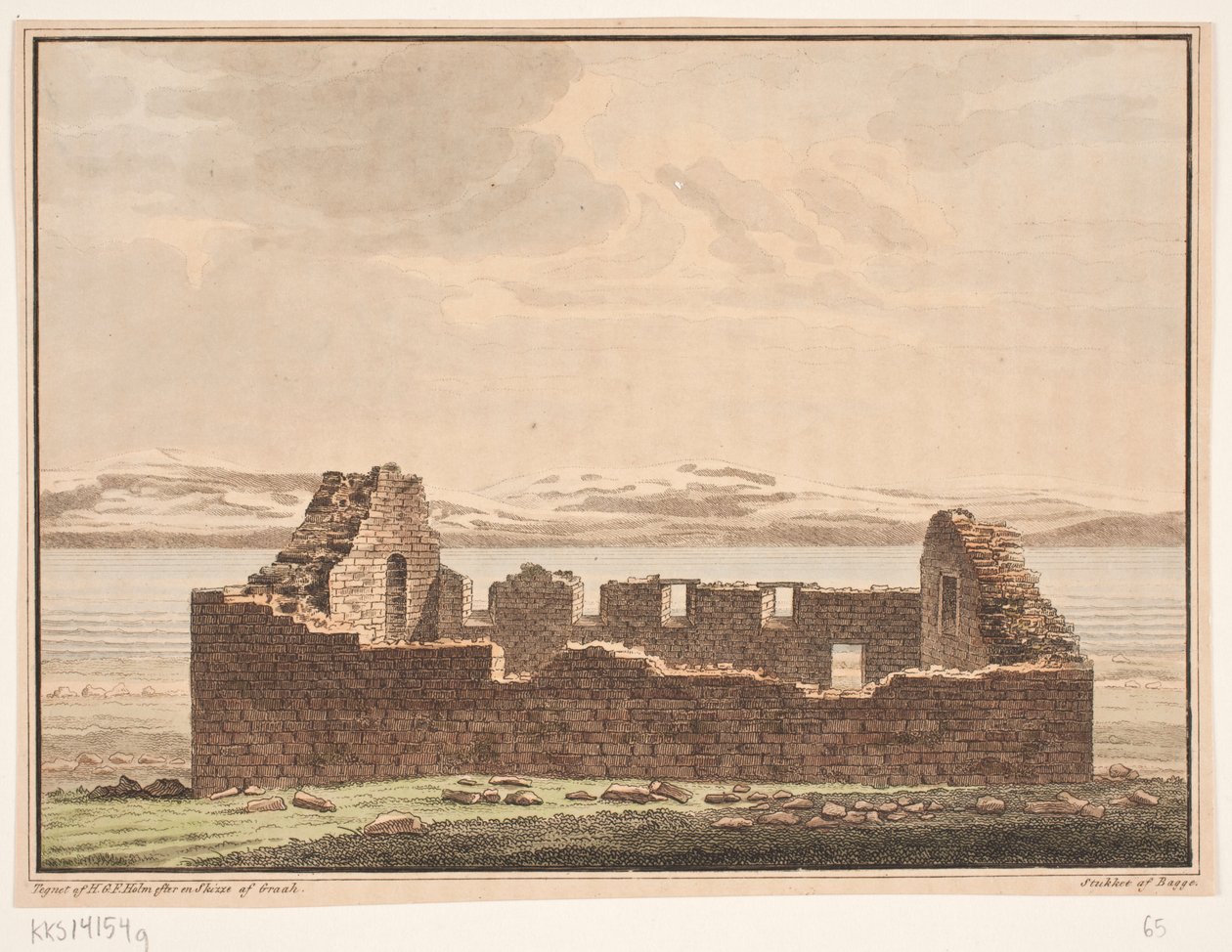 ग्रीनलैंड में चर्च के खंडहर। डब्ल्यूए ग्रेह के लिए चित्रण। ग्रीनलैंड के पूर्वी तट पर अनुसंधान यात्रा द्वारा ओलुफ़ ओल्फ़सेन बागे