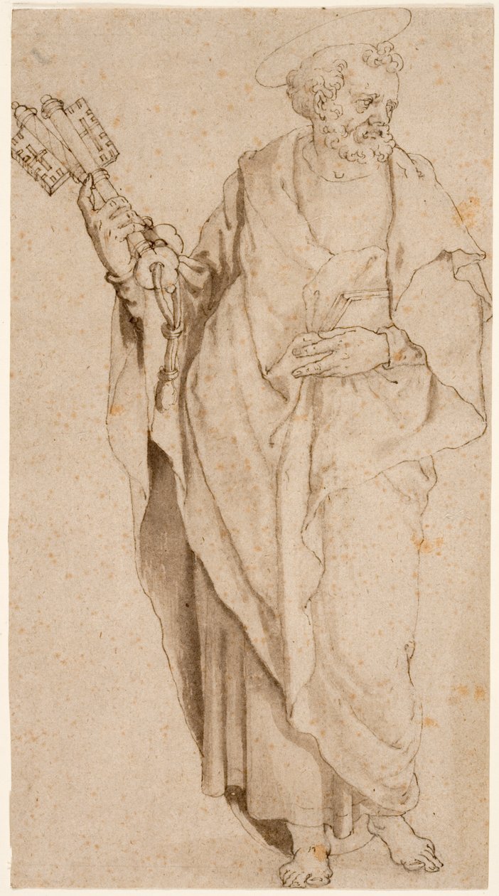 सेंट पीटर, c.1575 (कलम और भूरे रंग की स्याही और कागज पर चॉक से धोएं) द्वारा ओरेजियो समचिन्नी