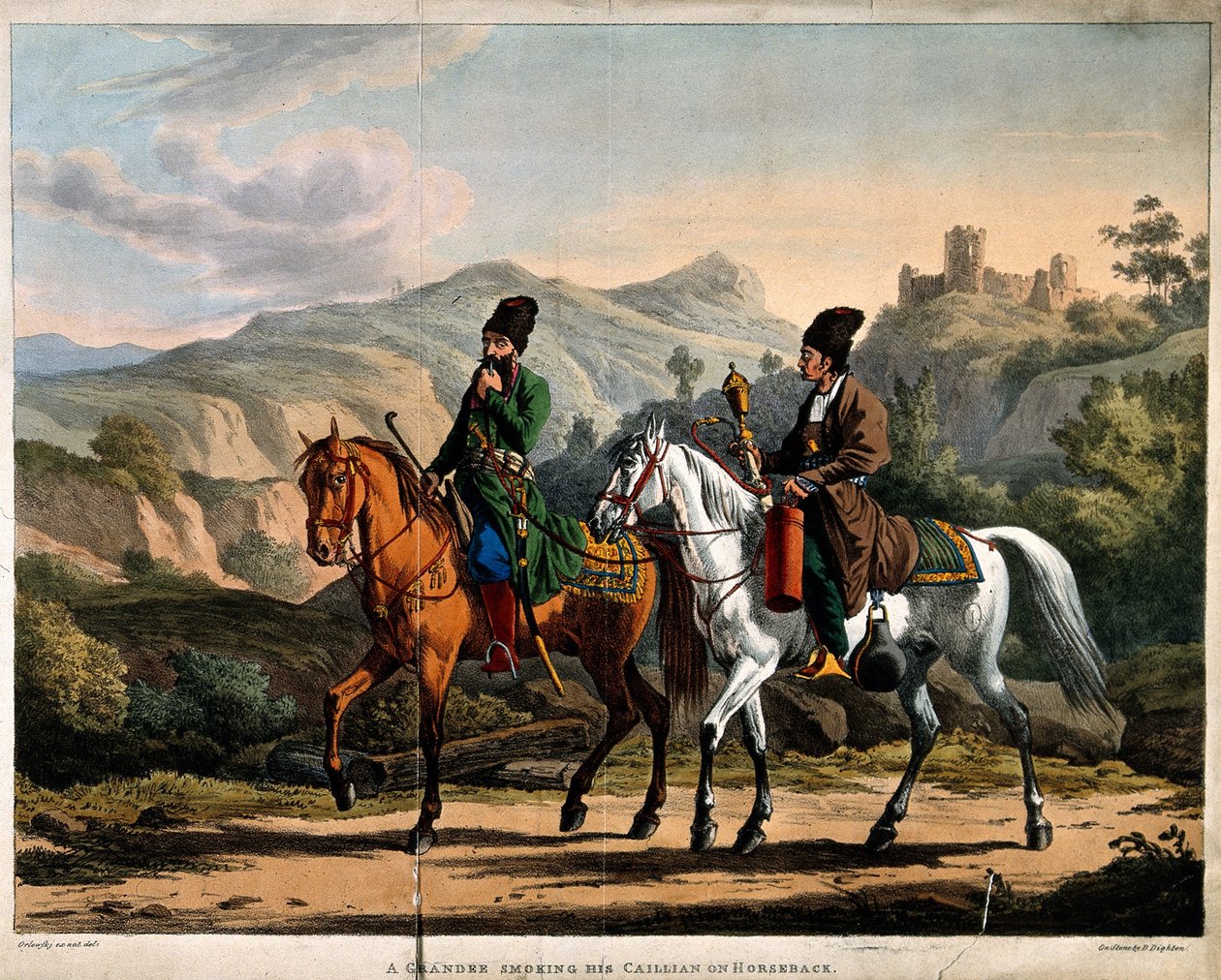 फारसी घोड़े की पीठ पर हुक्का धूम्रपान, सीए 1820 द्वारा ओर्लोव्स्की