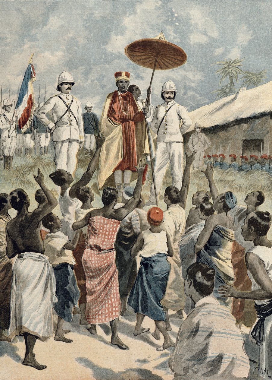 19 फरवरी 1894 को &39;ले पेटिट जर्नल&39; से दाहोम के नए राजा की घोषणा द्वारा ओसवाल्डो टोफानी